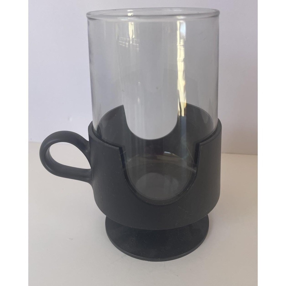 Vintage Corning Glas-Snap Mug Black Holder Glass Insert Coffee Tea Cup‎ Retro